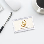 Lucky Horseshoes Personalised Business Card Holder<br><div class="desc">Design features two golden watercolor horseshoes and your name or choice of text. Perfect for horse trainers,  riding instructors,  stable owners and other equestrian occupations! Matching business cards and accessories are available in our shop.</div>