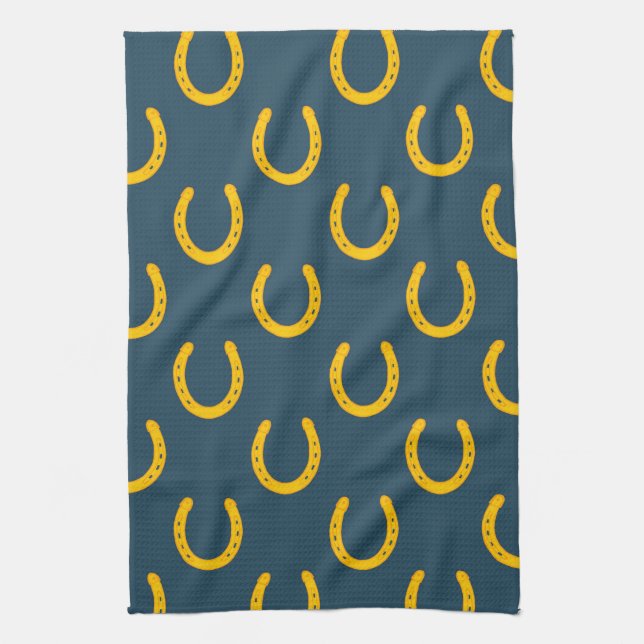 Lucky horseshoes teal pattern kitchen towel (Vertical)