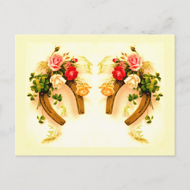 Lucky horseshoes vintage art postcard (Front)