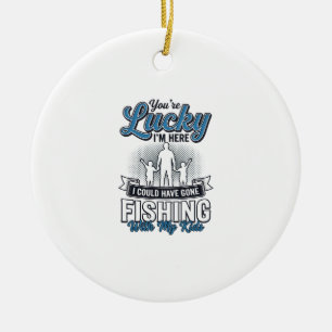 Lucky Im Here Family Fishing Vintage Shirt Design Ceramic Tree Decoration