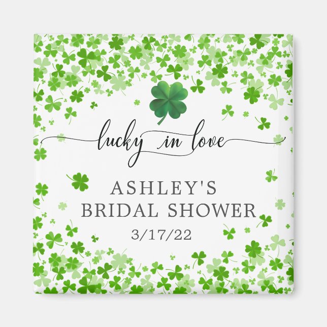 Lucky in Love 4 Leaf Clover Bridal Shower Favour  Magnet (Front)