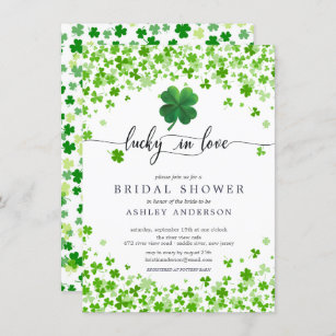 Lucky in Love 4 Leaf Clover Bridal Shower  Invitat Invitation