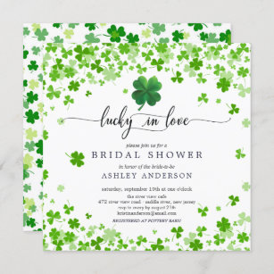 Lucky in Love 4 Leaf Clover Bridal Shower  Invitat Invitation