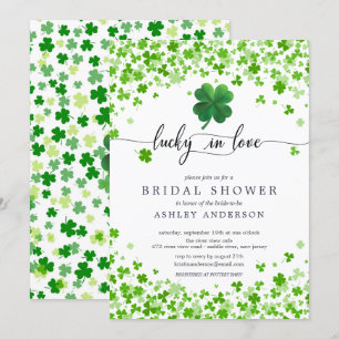 Lucky in Love 4 Leaf Clover Bridal Shower  Invitation