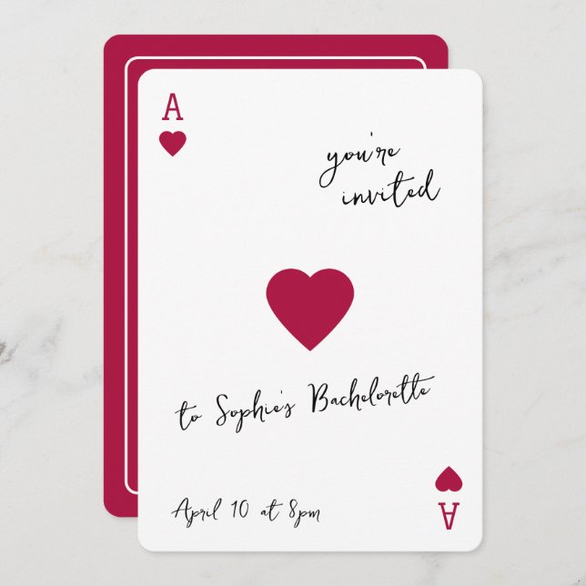 Lucky In Love Bachelorette Ace Of Hearts Invitation (Front/Back)