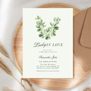 Lucky in Love Bridal Shower Green Shamrock  Invitation
