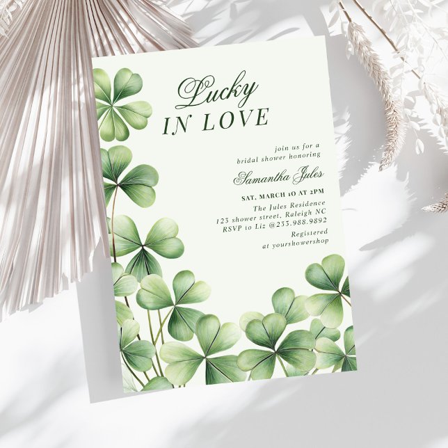 Lucky in Love Bridal Shower Green Shamrock  Invitation (Creator Uploaded)