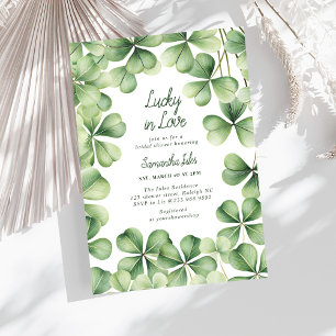 Lucky in Love Bridal Shower Green Shamrock  Invitation