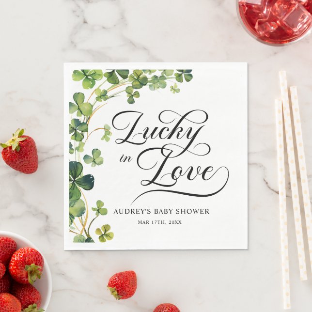 Lucky in Love Bridal Shower Green Shamrock  Napkin (Insitu)