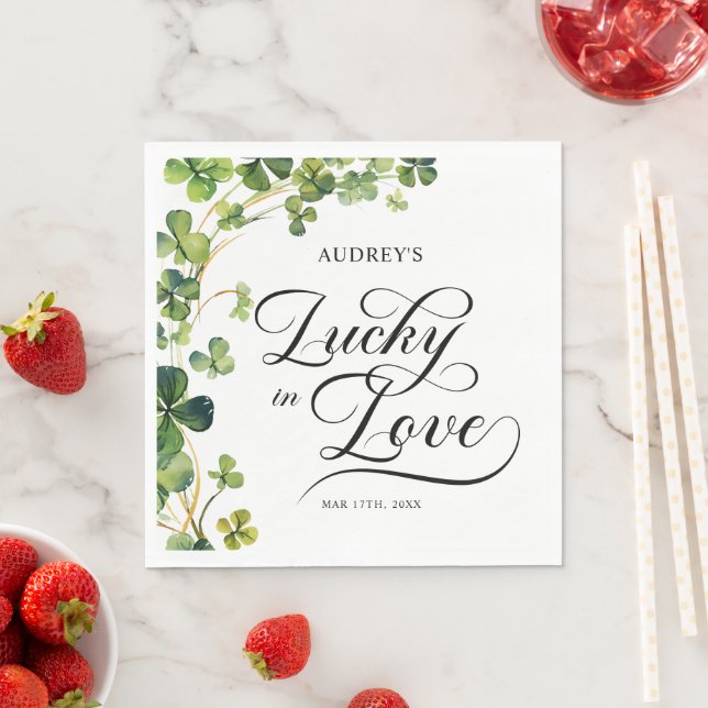 Lucky in Love Bridal Shower Green Shamrock  Napkin (Insitu)