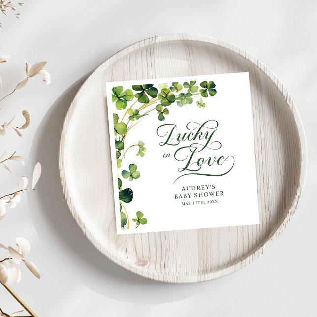 Lucky in Love Bridal Shower Green Shamrock  Napkin (Creator Uploaded)