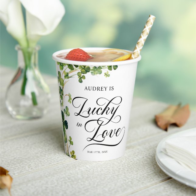 Lucky in Love Bridal Shower Green Shamrock  Paper Cups (Insitu)