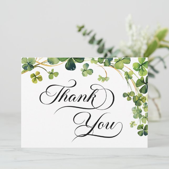 Lucky in Love Bridal Shower Green Shamrock  Thank You Card (Standing Front)
