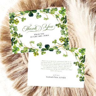 Lucky in Love Bridal Shower Green Shamrock  Thank You Card