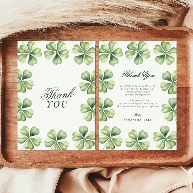 Lucky in Love Bridal Shower Green Shamrock  Thank You Card (Creator Uploaded)