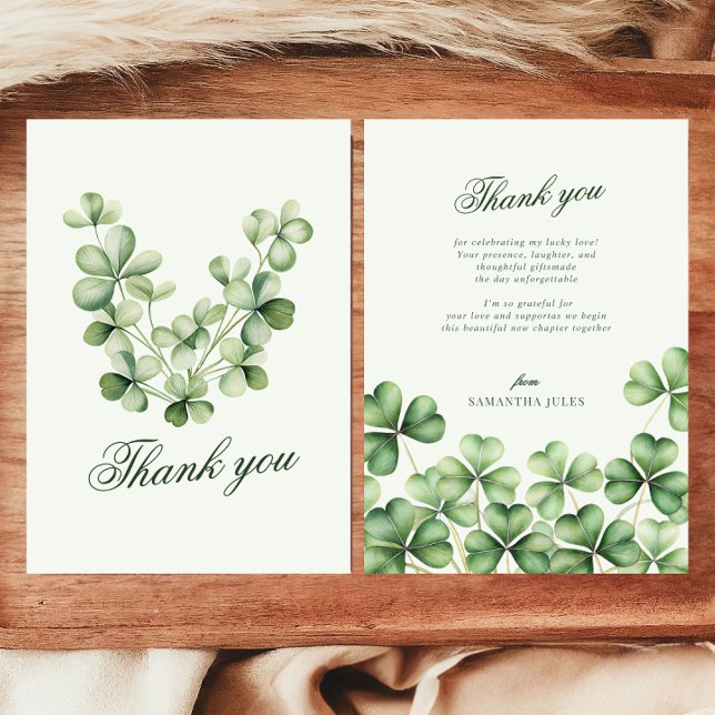 Lucky in Love Bridal Shower Green Shamrock  Thank You Card (Creator Uploaded)