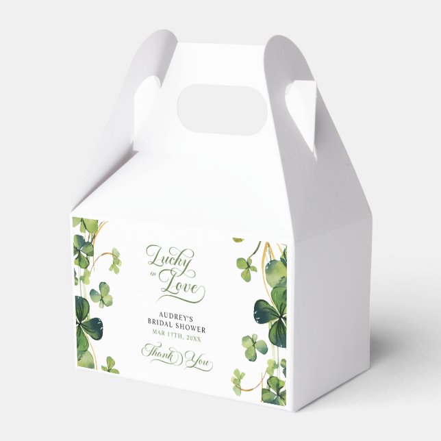 Lucky in Love Bridal Shower Green Thank You Favour Box (Front Side)
