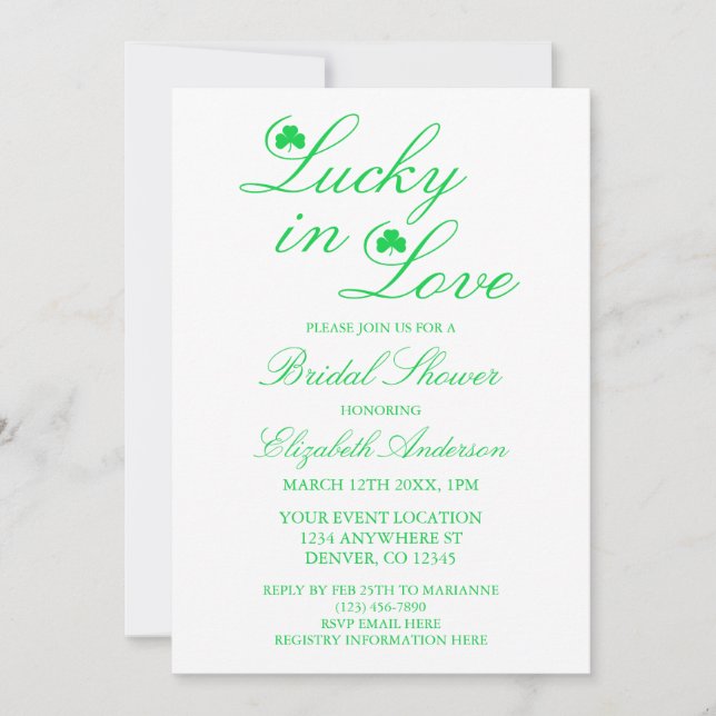 Lucky In Love Bridal Shower Invitation (Front)