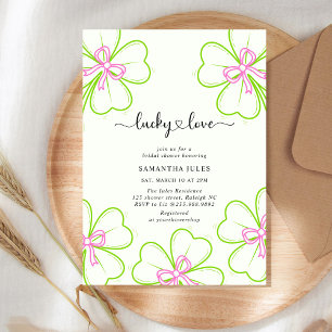 Lucky in Love Bridal Shower Pink Green Shamrock  Invitation