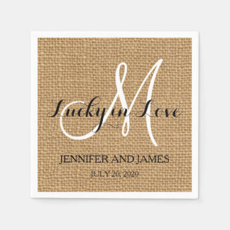 Lucky in Love Burlap Wedding Paper Napkins