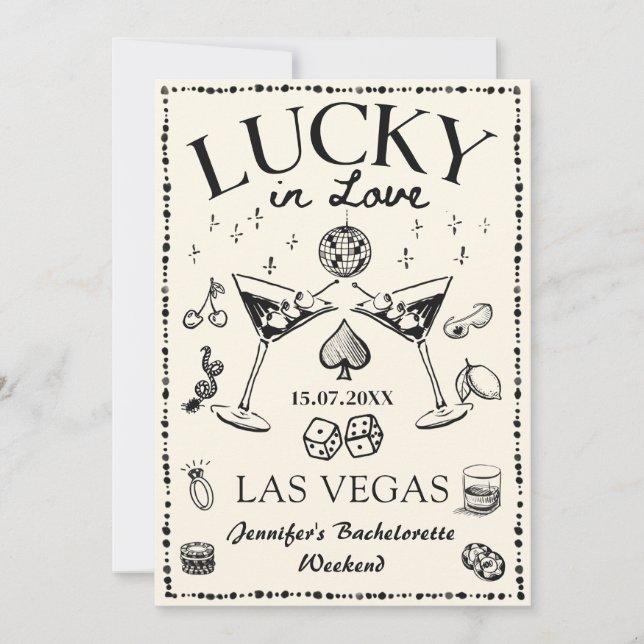 Lucky In Love Casino Bachelorette Weekend Invitation (Front)