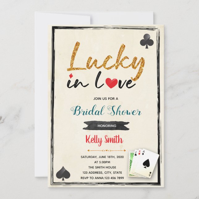 Lucky in love casino bridal shower invitation  (Front)