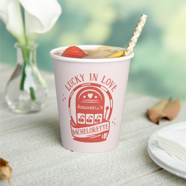 Lucky in Love Casino Hand Drawn Vegas Bachelorette Paper Cups (Insitu)