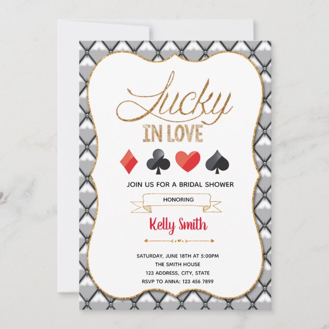 Lucky in love casino theme invitation (Front)