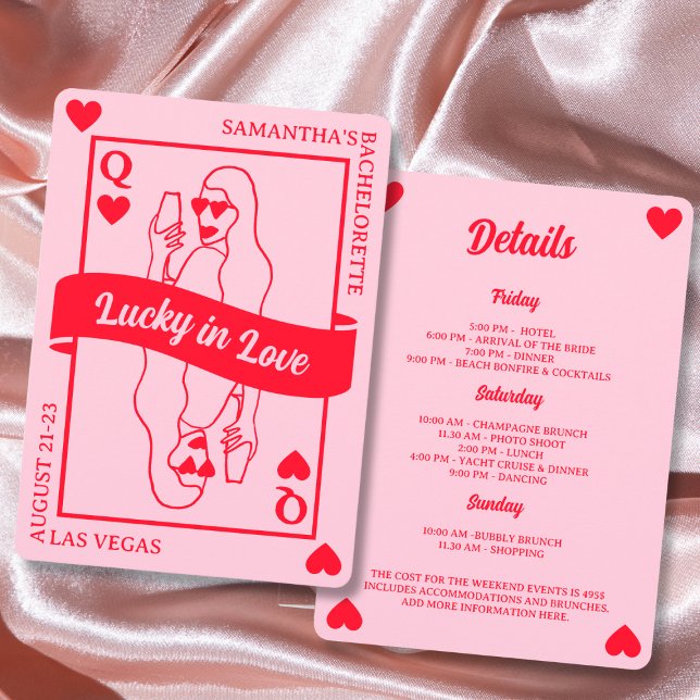 Lucky In Love Chic Pink & Red Bachelorette Weekend Invitation (Lucky In Love Chic Pink & Red Bachelorette Weekend Invitation)