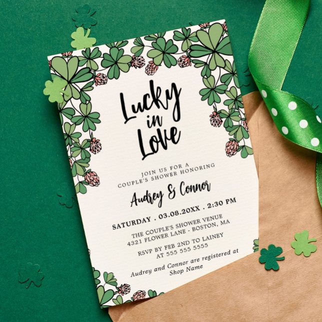 Lucky In Love Clover Couple's Shower Invitation (Creator Uploaded)