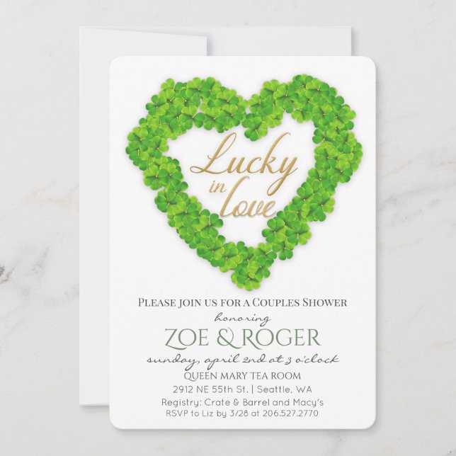 Lucky In Love Clover Couples Shower Invitation (Front)