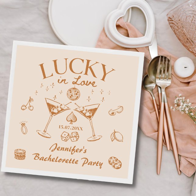 Lucky In Love Cocktails Bachelorette Party Napkins (Creator Uploaded)