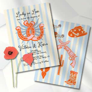 Lucky in love Cowboy Western horseshoe Wedding Invitation