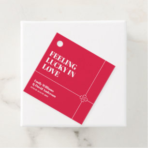 Lucky in Love Crimson Red Wedding Favour Tags