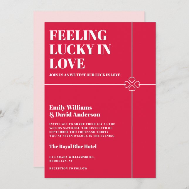 Lucky in Love Crimson Red Wedding Invitation (Front/Back)