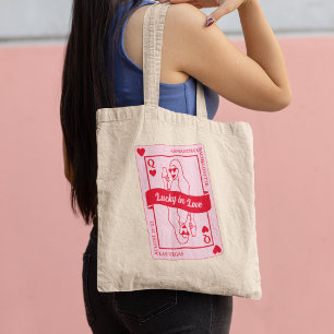Lucky In Love Custom Name  Pink & Red Bachelorette Tote Bag