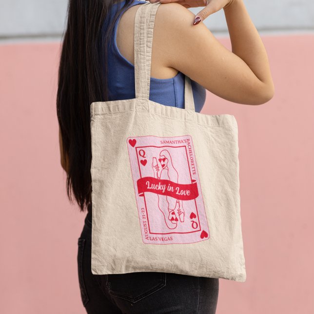Lucky In Love Custom Name  Pink & Red Bachelorette Tote Bag (Lucky In Love Custom Name Pink & Red Bachelorette Tote Bag)