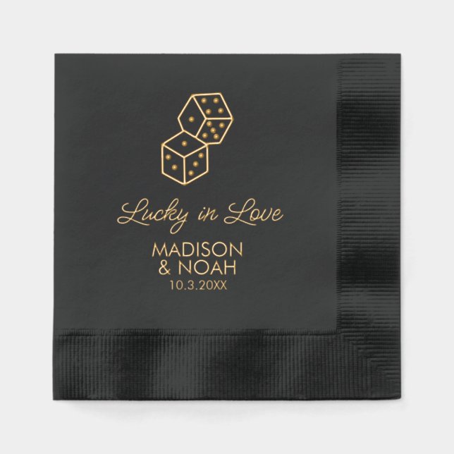 Lucky in Love Custom Wedding Foil Stamped Napkins (Front)