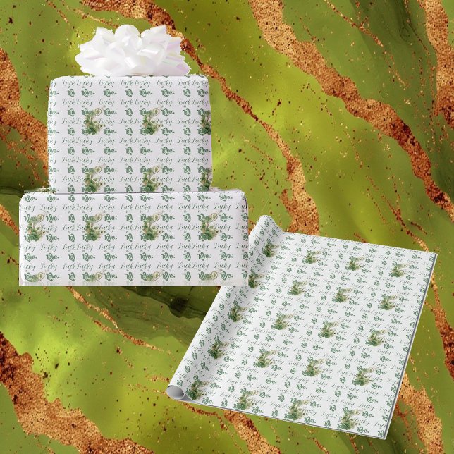  Lucky in Love Emerald Green Shamrock Watercolor  Wrapping Paper (Lucky in Love Emerald Green Shamrock Watercolor Wrapping Paper)