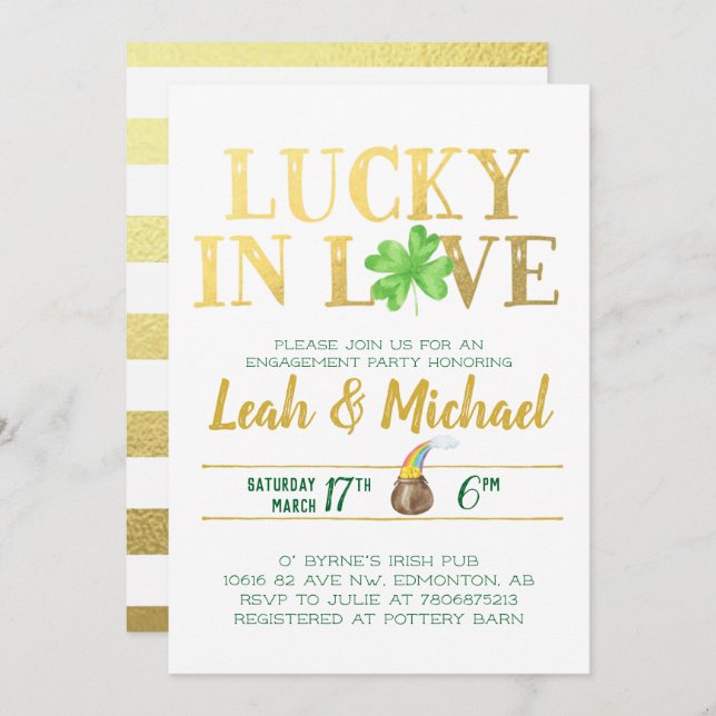 Lucky in Love | Engagement Party Invitation (Front/Back)