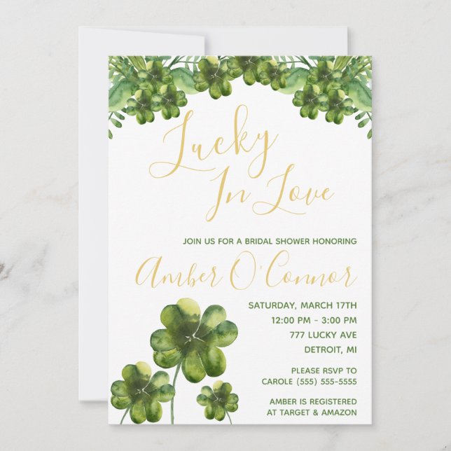 Lucky in Love! Four Leaf Clover Bridal Shower Invitation (Front)