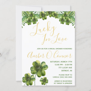 Lucky in Love! Four Leaf Clover Bridal Shower Invitation