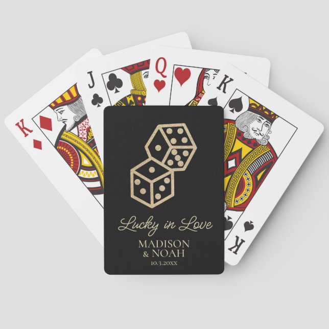 Lucky in Love Gold Dice Casino Wedding Favour Playing Cards (Back)