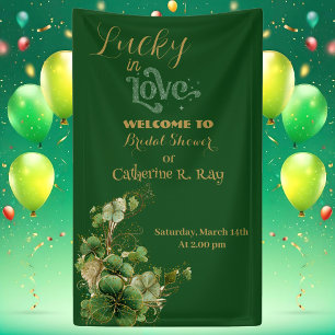Lucky in Love Gold Shimmer Shamrock Bridal Shower Banner