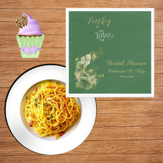  Lucky in Love Gold Shimmer Shamrock Bridal Shower Napkin