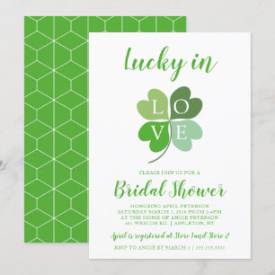 Lucky In Love Green Heart Shamrock Bridal Shower Invitation