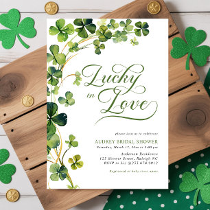 Lucky in Love Green Shamrock Bridal Shower Invitation