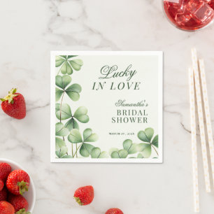 Lucky in Love Green Shamrock Bridal Shower  Napkin