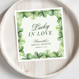 Lucky in Love Green Shamrock Bridal Shower  Napkin