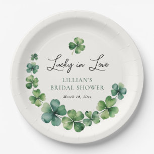 Lucky in Love Green Shamrock Bridal Shower  Paper Plate
